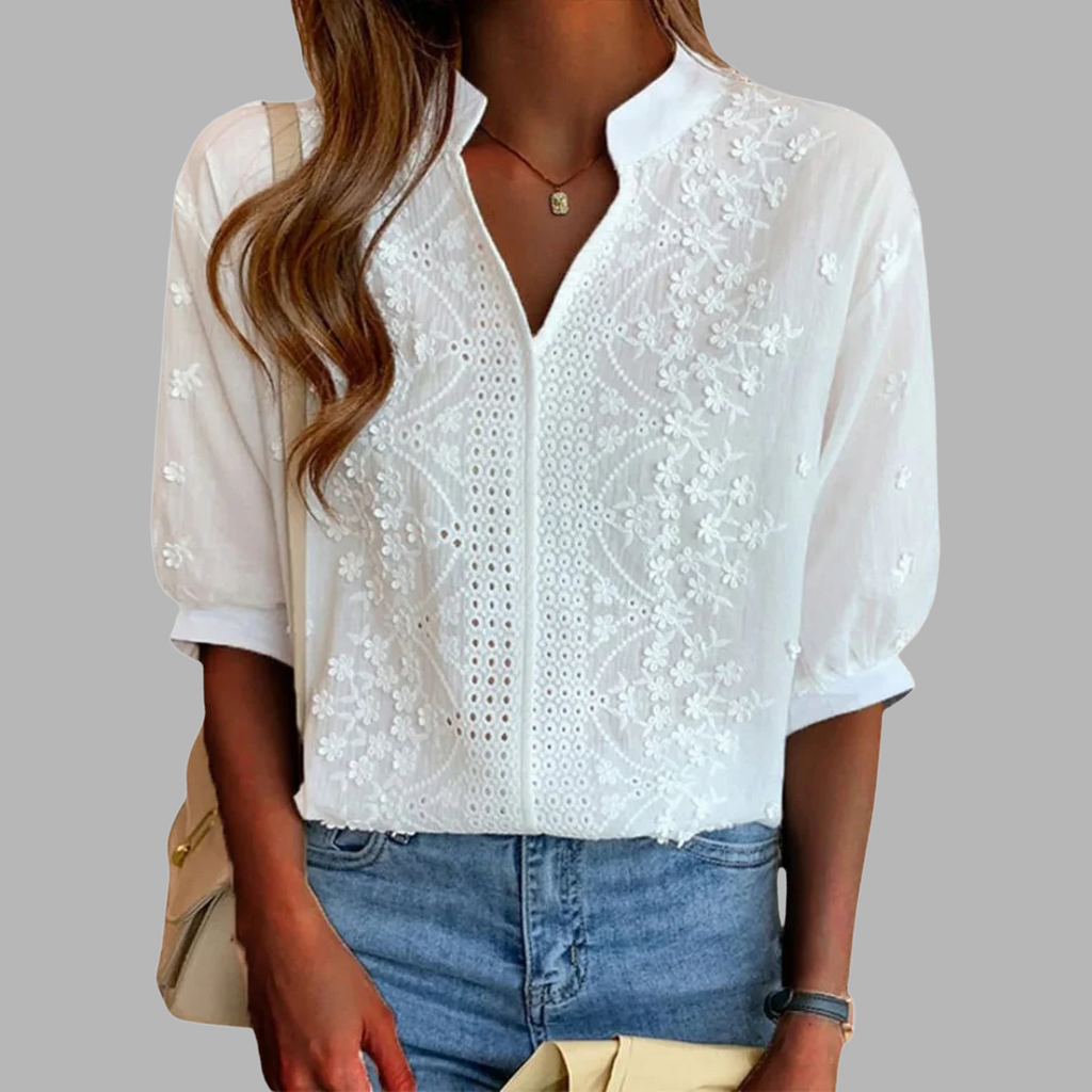 VOREALO | Blusa Blanca Decoración Floral < Elia >