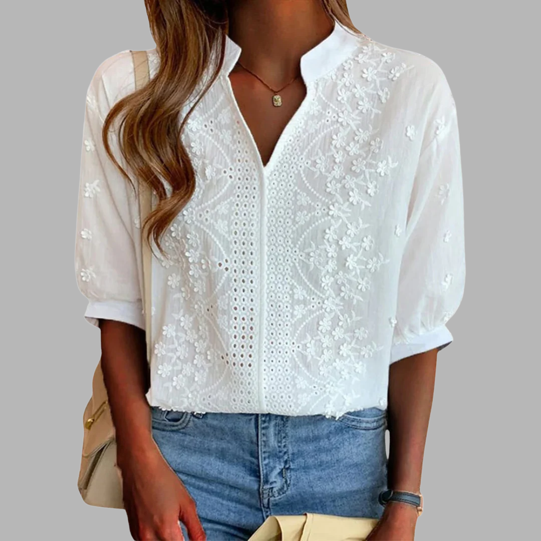 VOREALO | Blusa Blanca Decoración Floral < Elia >
