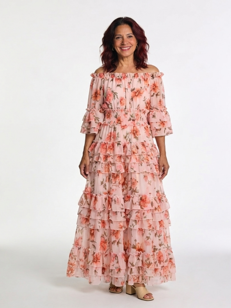 VOREALO | Vestido Largo Volantes Floral < Rosalía >