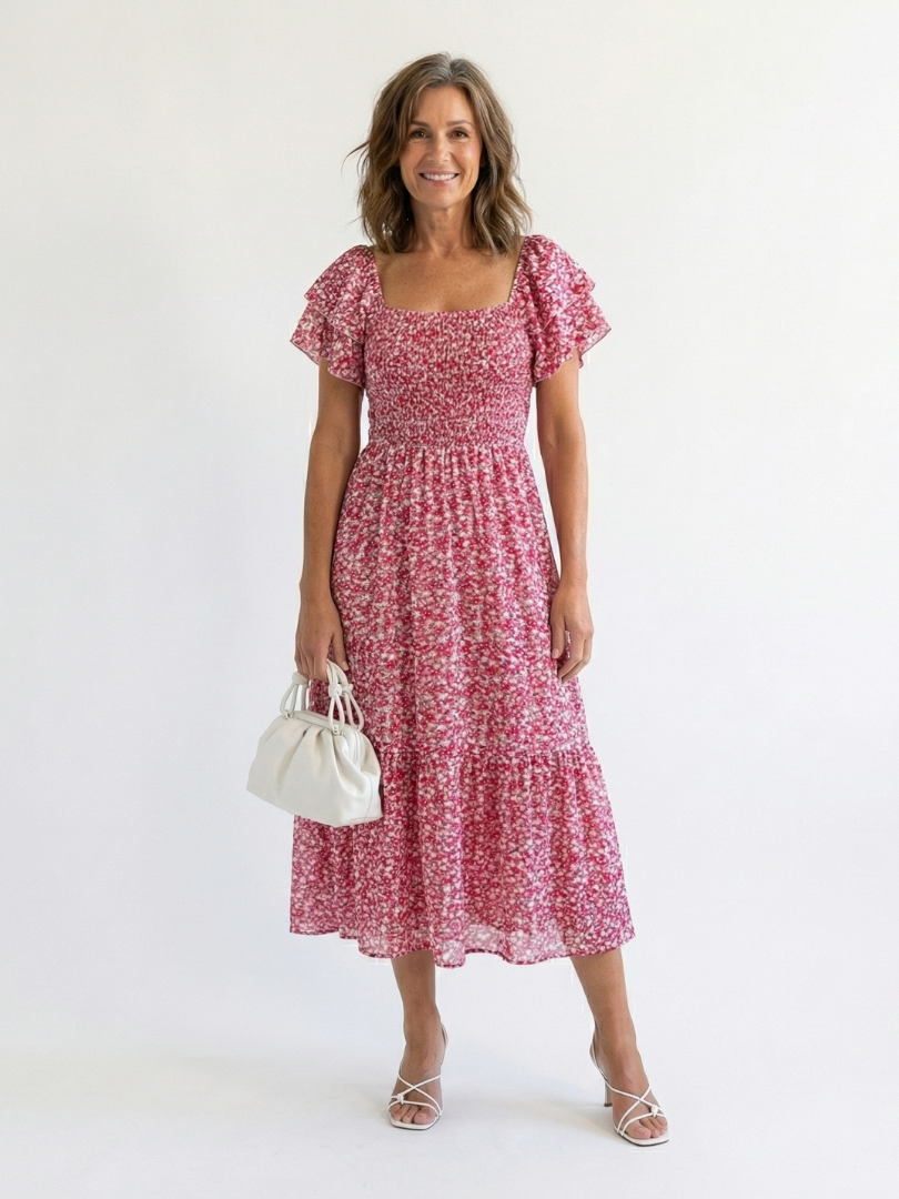 VOREALO | Vestido Floral Hombros Descubiertos < Celeste >