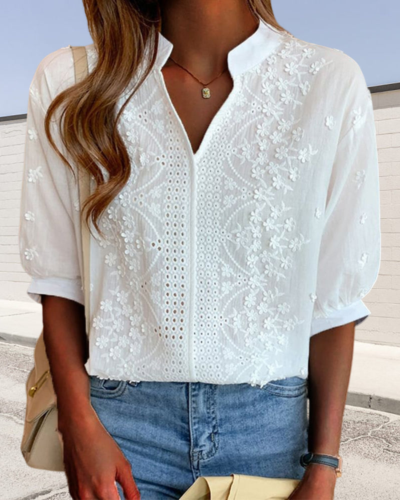 VOREALO | Blusa Blanca Decoración Floral < Elia >