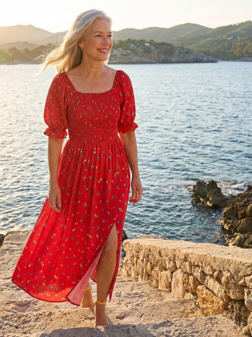 VOREALO | Vestido Largo Puntos de Flores < Celia >