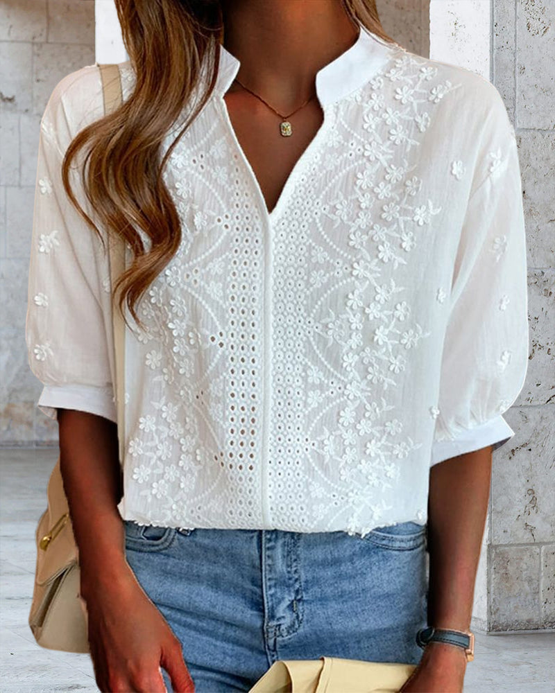 VOREALO | Blusa Blanca Decoración Floral < Elia >