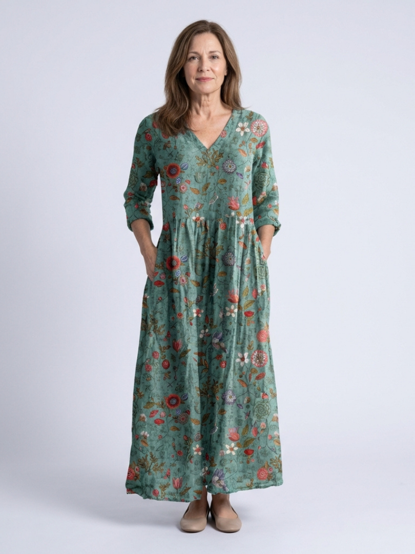 VOREALO | Vestido Largo Mangas Floral < Marina >