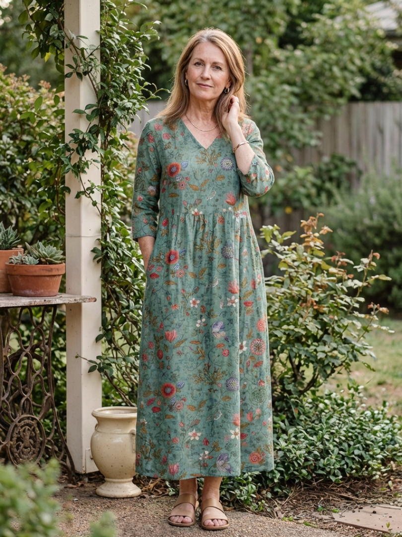 VOREALO | Vestido Largo Mangas Floral < Marina >