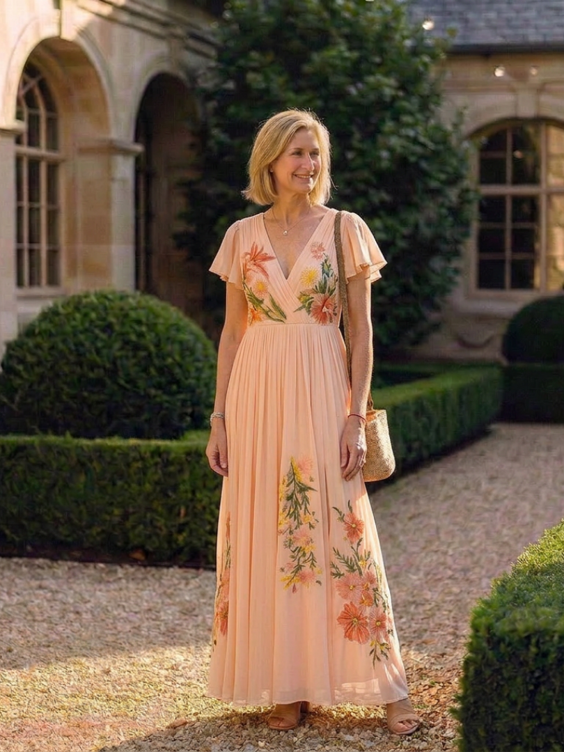VOREALO | Vestido Largo Floral Con Mangas < Marietta >